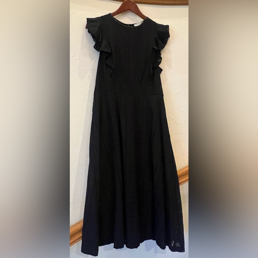 Women's Black A-Line Midi Skirt with Ruffle Sleeves